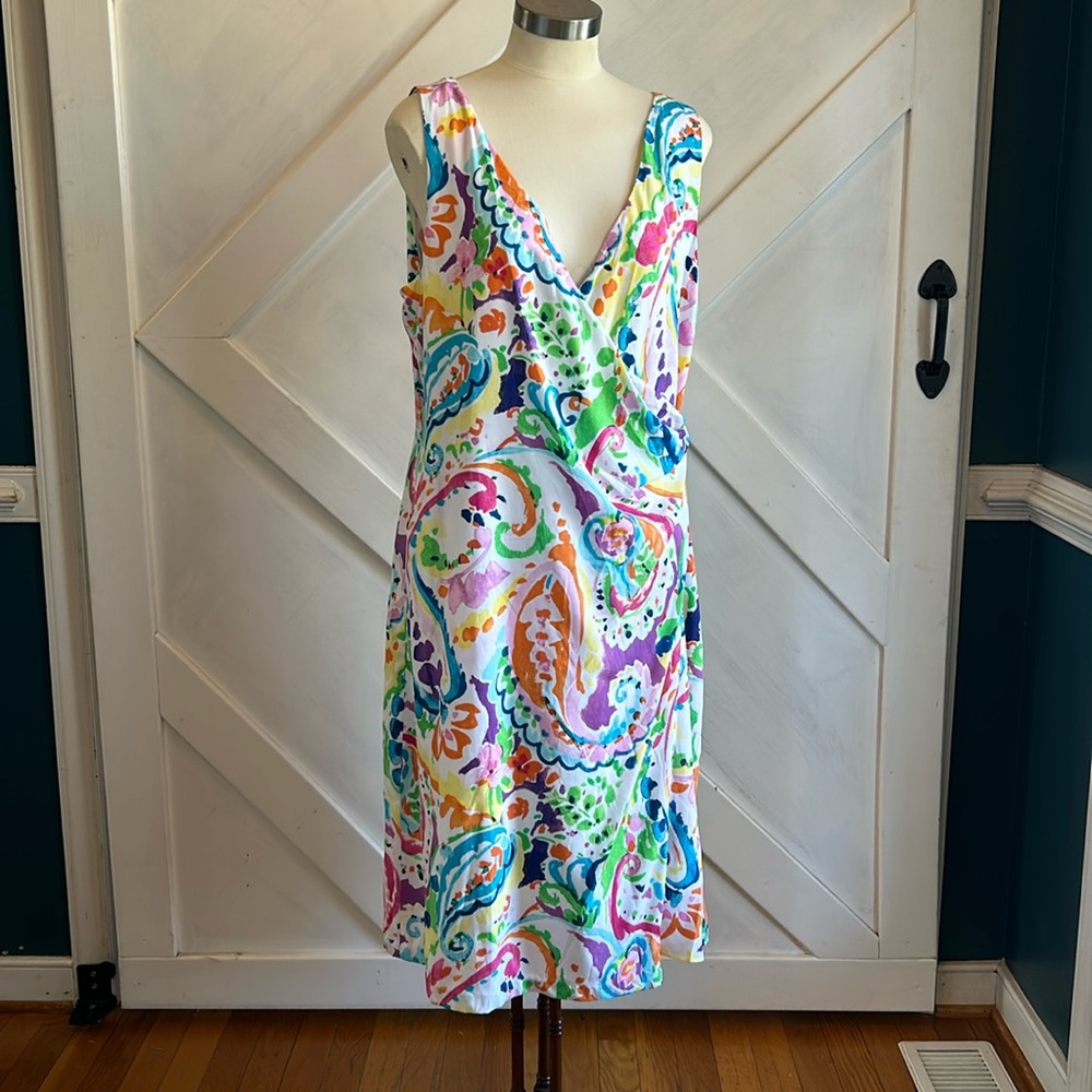 Lauren Ralph Lauren Multicolor Paisley Wrap Dress Purple White Green Size 14 NWT